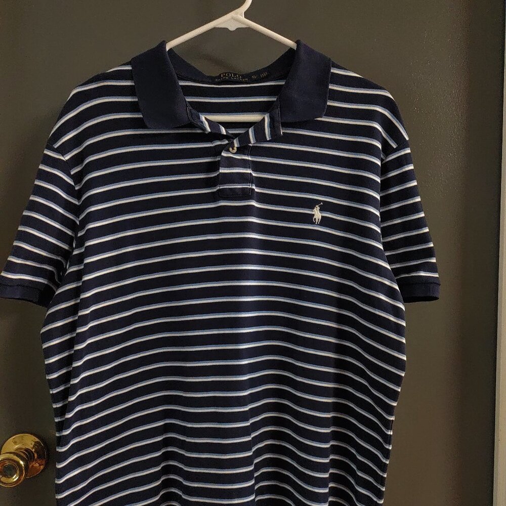 Polo Ralph Lauren Polo Shirt Men's XL Blue White Stripes Golf Casual Preppy